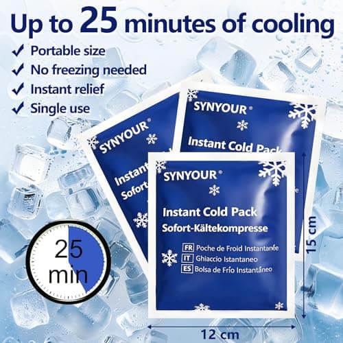 SYNYOUR Instant Ice Cold Pack - 12 Packs, Disposable Ice Pack for Sports Injuries, Cold Compress for Sports First Aid Home Kids Outdoor Travel, Cool Packs — view 2