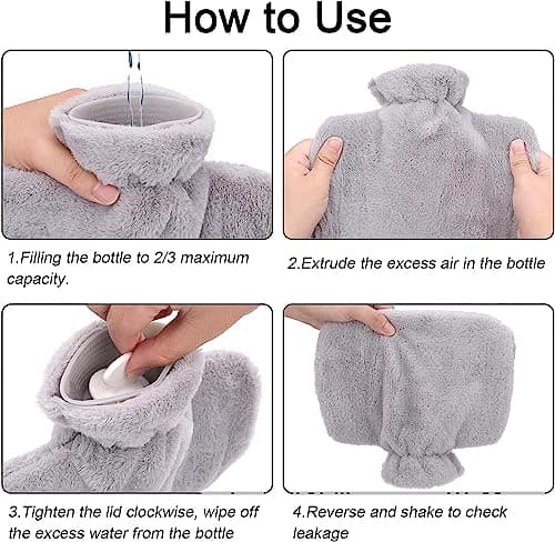 iEasey Hot Water Bottle with Fleece Cover UK 1.2L Winter Hand Warmer Muff Fluffy Rubber Hot Water Bag Massaging Hot Cold Therapy for Pain Relief, Neck and Shoulders, Menstrual Cramps, Feet Warmer — view 6