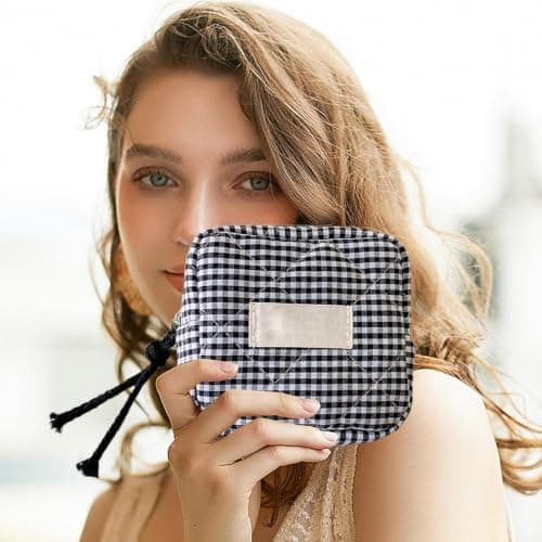 Small Cosmetic Bag Portable Multipurpose Square Check Design — view 2