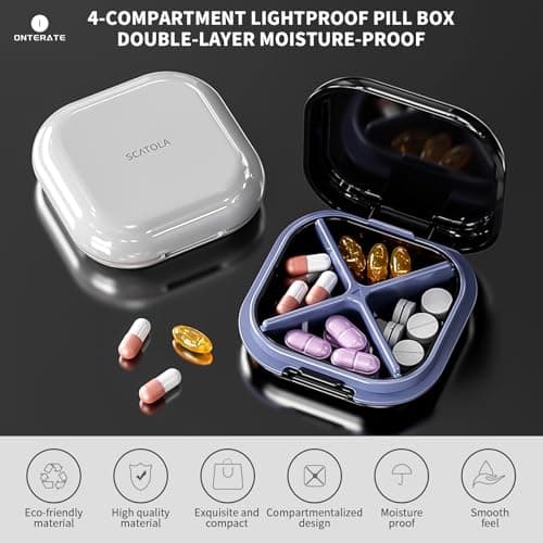 ONTERATE Small Pill Case, Travel Pill Box with 4 Compartments, White Grey — view 2