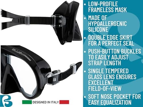 CRESSI since 1946 - Musa Frameless Diving Mask for Adults - Wide Vision Single Lens - Low Internal Volume - Pure Soft Silicone - Blue - One Size - Designed in Italy — view 4