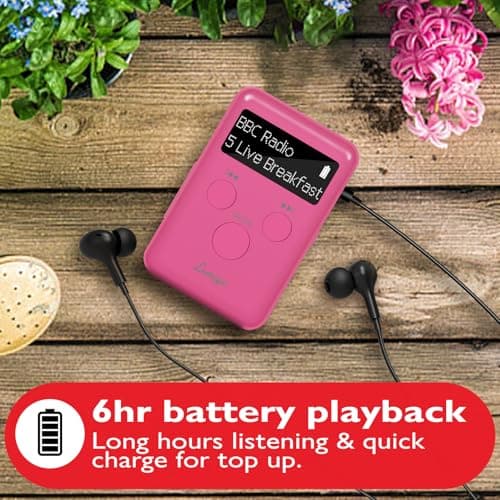 LEMEGA MINI GO DAB Pocket Digital Radio,Rechargeable,Earphones Incl,Pink — view 3
