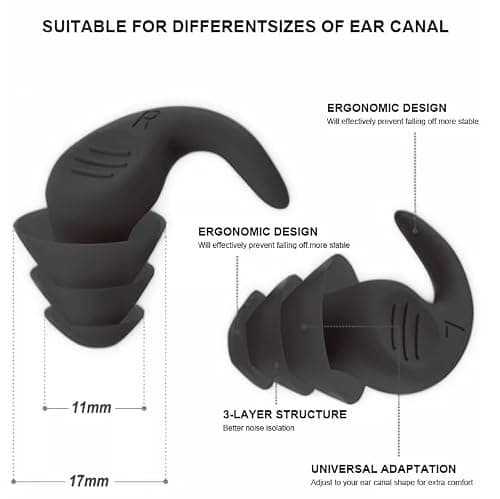 PIJOOKI 3 Pairs Swimming Ear Plugs For Adults, Silicone Waterproof Reusable Swim Earplugs For Surfing, Showering, Water Sports And Swimming, Black + Green + Gray, Adults & Teens — view 2