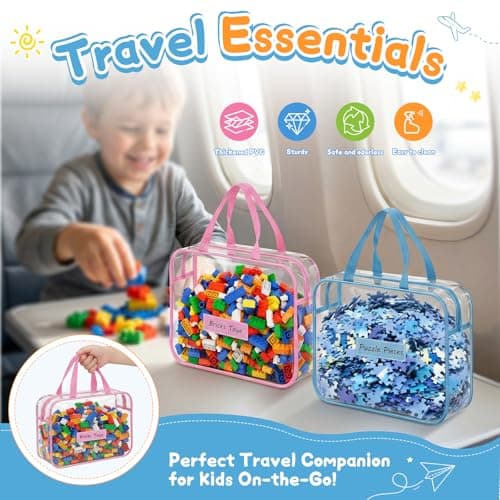 6 Pack Clear Toy Storage Bags with Handles Name Tag zip PVC Waterproof 11.8x8.6x3.9 Inch Organizer Bags for Building Blocks Puzzles Board Games Toy Organiser Bags for Toys (6 Colors) — view 5