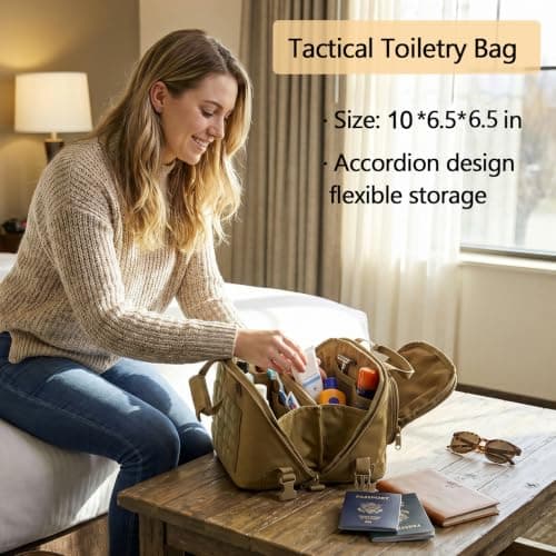 SMONT Tactical Toiletry Bag for Men Travel, 9.6" Shaving Hygiene Bag Brown — view 2
