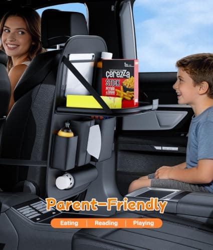 WADEO 2-Pack Leather Car Backseat Organiser with Foldable Table Tray — view 5