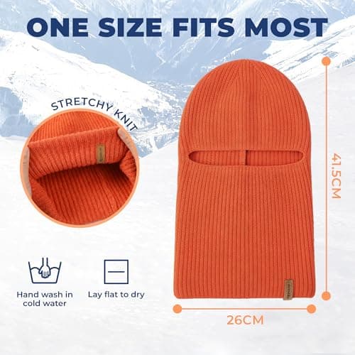 ACUSHLA 100% Merino Wool Balaclava, Thermal Winter Ski Mask Unisex, Orange — view 6