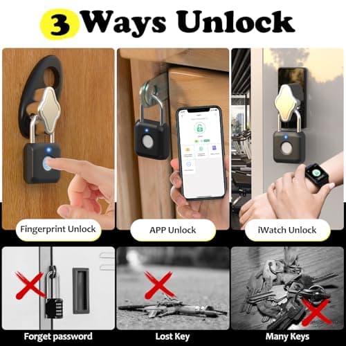 Eseesmart Small Fingerprint Padlock - APP Control,Gym Locker Lock,Keyless USB Charging Smart Lock for Gym Locker, Luggages & Suitcases — view 3