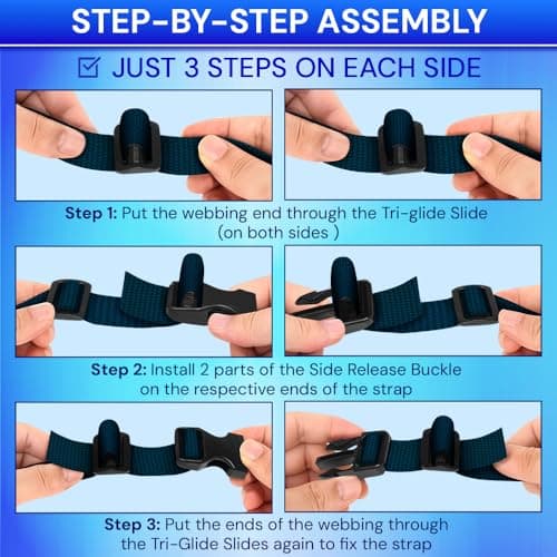 TECEUM 25mm Nylon Strap Kit with Buckles, 5m Navy Blue Fabric Tape — view 6