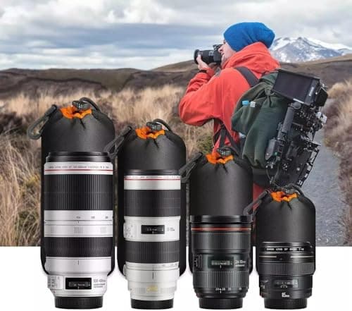 Yangers 4-Pack Camera Lens Pouch Set Case– Thick 4mm Neoprene with Soft Velvet Lining – Water-Resistant Drawstring Bags with Carabiner & Belt Loop – S/M/L/XL for DSLR & Mirrorless Lenses — view 2