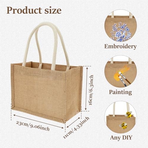 GWCYMYD 12 Pack Burlap Tote Bags, Reusable Bulk Burlap Bag with Handles, Portable Jute Tote Favors Bags for Women Wedding Bachelorette Bridesmaid Party Favors Shopping Trips (12Pack) — view 4