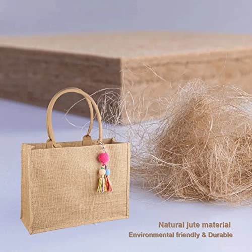 FITDON Jute Tote Bag Women, Large Jute Bag Beach Bag Foldable Waterproof Shopping Bags Handbag for Picnic Travel Shopping Beach and Everyday — view 3