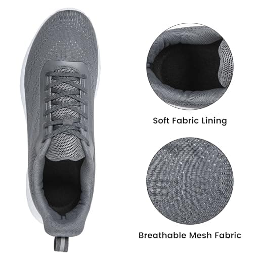 YHOON Mens Walking Trainers Casual Breathable Running Shoes Sport Athletic Sneakers Gym Tennis Slip On Comfortable Lightweight Trainers Grey Size 10.5 — view 5