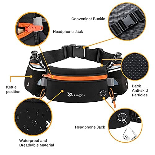 Number-one Running Belt with Water Bottles(2 x 175ML), Hydration Belt Waterproof Waist Pack Bag Fits iPhones Adjustable Sports Waist Pouch for Marathon Running Hiking Cycling, Orange, One Size — view 2