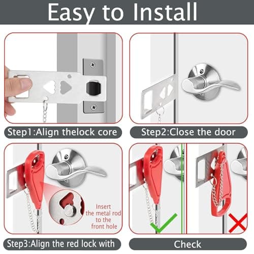 YouthLoxus 3Pcs Portable Door Lock Set, Hotel Door Lock Travel Safety with 2 Door Stoppers, Enhanced Security for Home, Hotel and Travel Use (with Storage Bag) — view 3