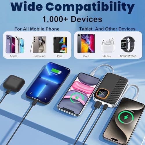 Power Bank with Built-in Cables, 10000mAh Fast Charging Portable Phone Charger, 22.5W PD USB C Battery Pack Compatible with iPhone 16 15 14 Android, etc — view 2