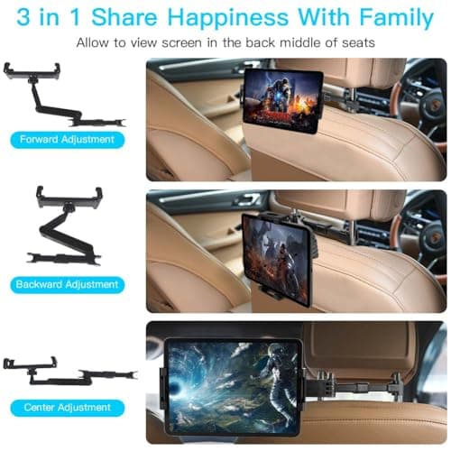 URAQT Car Headrest Tablet Mount,Car Back Seat iPad Holder with Foldable Extension Arm,360° Rotating Car Tablet Holder for Kids for iPad Pro, Air, Mini, Samsung Tab, Mobile Phone, 4.7-11 Inch Devices — view 4