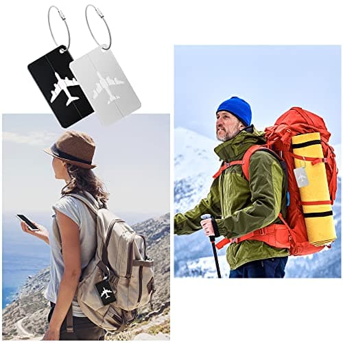 Vicloon Luggage Tag, 2 Pcs Luggage Labels Travel Suitcases Aluminium Tags, Aluminum Luggage Tag with Name ID Card for Luggage Baggage Identity ID Labels（Silver-Black） — view 5