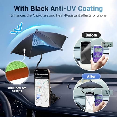 Double Magnetic Car Phone Umbrella,UPF45+ Sun Shade Shield for Driving Pink — view 4