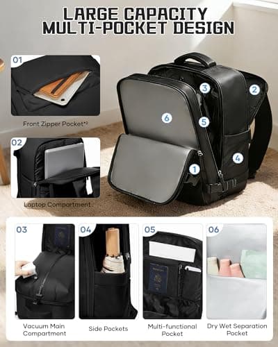 HPLQQ Vacuum Backpack Travel Bag with Pump, Ryanair Underseat Cabin Bags 40x30x20,Carry-ons Hand Luggage Travel Backpack Cabin Size 14 Inch Casual School Laptop Backpack,M-Black — view 6