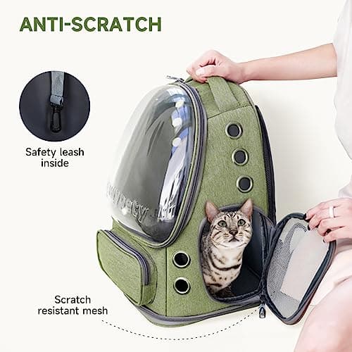Cawypety Expandable Cat Backpack,Cat Bubble Backpack Carrier for Carrying Cats, Pets and Small Dogs,Airline-Approved,Designed for Travel, Hiking, Walking,Car (Green.) — view 4