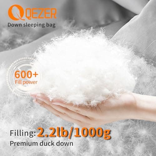 QEZER Down Sleeping Bag,Lightweight Rectangular Winter Sleeping Bag [1180g/1860g] for Adults and Kids 4 Season Camping, Hiking,Warehouse and Moutaineering Outdoor (orange, 1000g) — view 4