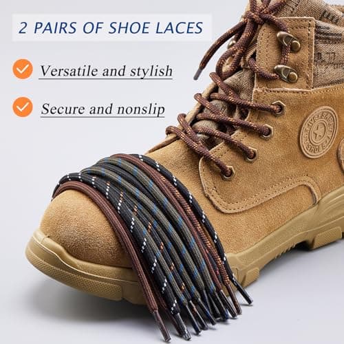 LOEZYICH 2 Pairs Round Strong Boot Laces, Heavy Duty Work Shoe Laces for Walking Boots, Hiking Boot, Safety Boots, Outdoor Thick Replacement Shoelaces for Trainers Shoes, Black, 130cm — view 4