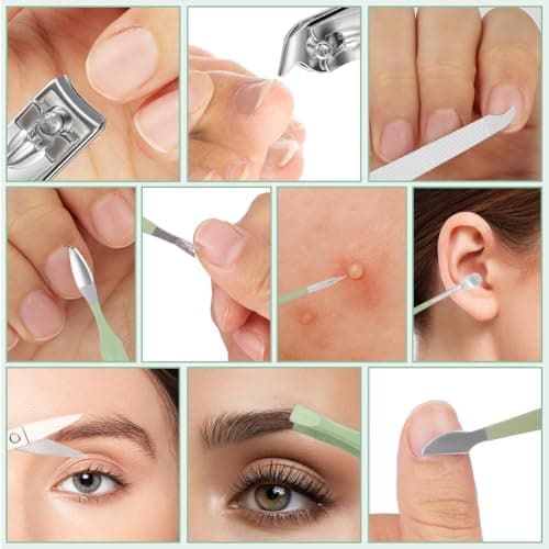 ALIIP Professional Manicure Set,10-Piece Stainless Steel Nail Clipper Kit with Leather Case, Portable Travel Nail Care Set for Women & Men, Press-Lock Design for Home & Gifting,Green — view 4