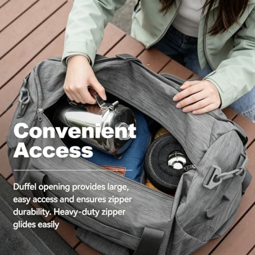 40L Foldable Duffle Bag, Water-Resistant Carry On Luggage for Travel, Airline Approved Underseat Cabin Bag & Gym Sports Bag with Shoe Compartment, Perfect Overnight, Weekend & Hospital Bag Grey — view 5