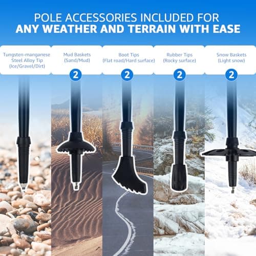 Overmont Hiking Poles Foldable Aluminium Ultralight - Adjustable 105-125 cm Trekking Poles - Nordic Walking Poles 1 Pair with All-Terrain Accessories Blue — view 6
