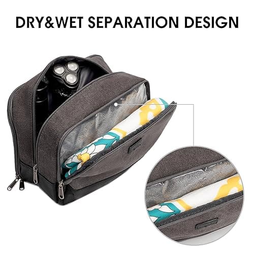 WANDF Toiletry Bag for Men, Travel Wash Bag with Handle, Water-Resistant Canvas Shaving Organiser, SBS Metal Zipper Dopp Kit for Makeup Bathroom Gym (Dark Grey) — view 2
