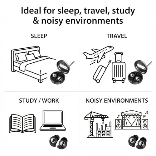 45dB Noise Cancelling Ear Plugs for Sleep | Reusable Silicone Earplugs with S/M/L Sizes | Soft Hearing Protection for Side Sleepers, Snoring & Travel | UK Lab-Tested — view 5