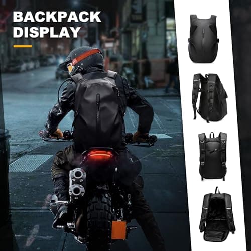 WEPLAN Motorcycle Backpack Mens Waterproof Motorcycle Rucksack Motorbike Helmet Bag Backpack Mens Womens Motorbike Rucksack with Large Capacity,Black — view 3