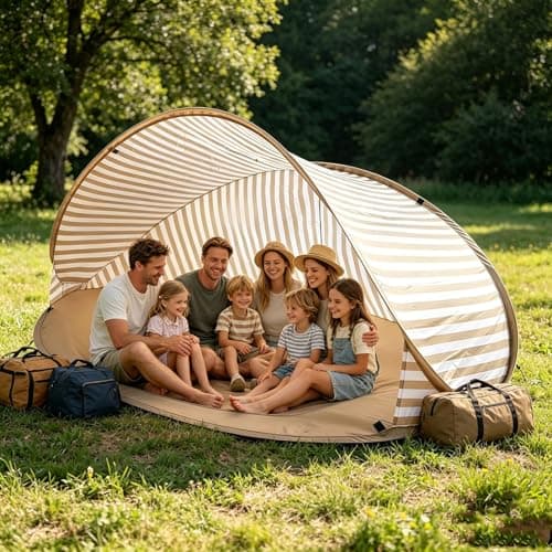 Pop-up Beach Tent for 3-4 People, 120x100cm Beach Shelter with 50+ UV Protection, Portable Automatic Wind Protection, Throw Tent for Family, Camping, Garden, Beaches (Brown_185X85cm) — view 4
