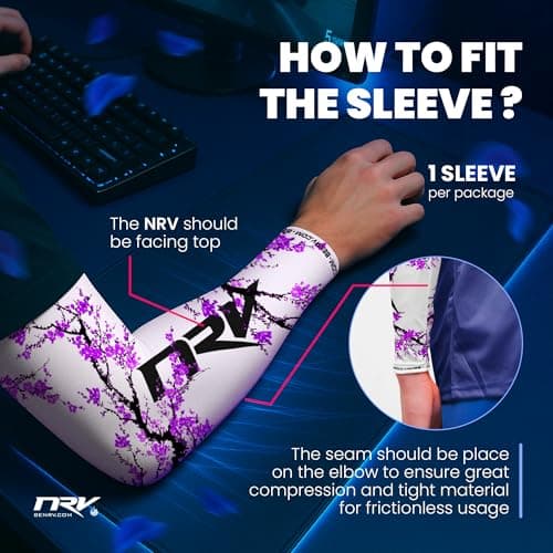 NRV Gaming Compression Sleeve (Sakura Edition) – Enhanced eSports Performance with Japanese Style – Developed by Professionals – Durable, Breathable, and Frictionless, Purple, Grande — view 4