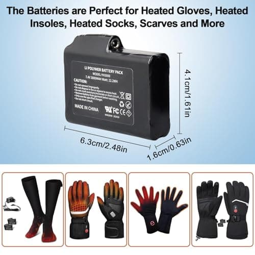 MXJFYY 2PCS 7.4V 3000mAh 22.2Wh Li-Polymer Rechargeable Battery for Heated Gloves, Heated Socks, Heated Hats, Heated Balaclavas, Heated Insoles,Thermal Underwear Bottoms, Mittens — view 3