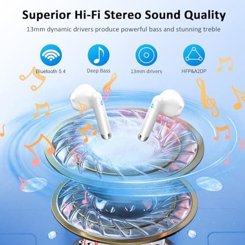 Wireless Earbuds, Bluetooth 5.4 Headphones NEW Wireless Headphones with 4 ENC Mic, 56H Bluetooth Earphones in Ear Noise Cancelling Deep Bass, Mini Ear Buds Bluetooth Earbuds IP7 Waterproof LED Display — view 3