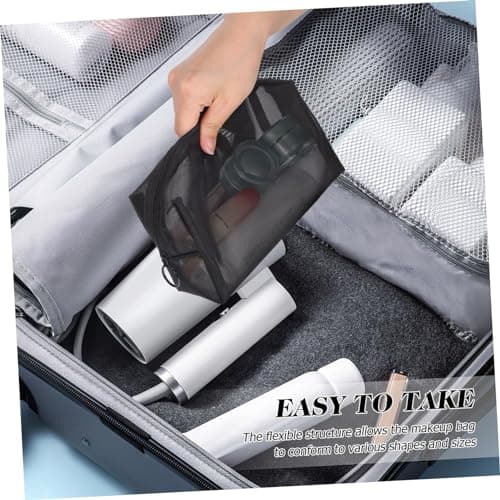 HAPINARY 3pcs Mesh Cosmetic Bag Set for Travel and Fitness, Portable Nylon Makeup Organizer with Moisture Reduction and Air Circulation Features, Black Vanity Bag for Electronic — view 5