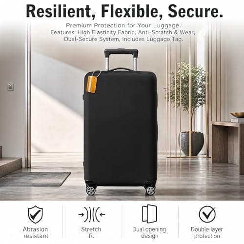 Scettar Suitcase Cover Protectors,Travel Trolley Case Cover Protector,Suitcase Covers Protectors Large with Luggage Tag (L-Black) — view 5