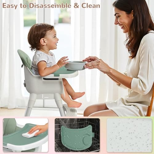 LALAHO Adjustable Height Baby High Chair with 5-Point Safety Harness Green — view 2