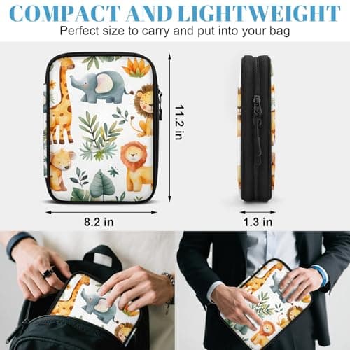 Mintoprints Safari Animals Electronics Travel Organizer Case, Giraffe Lion Elephant Tech Organizer Pouch Cord Storage Bag for Phone, Cable, Charger, Accessories — view 2