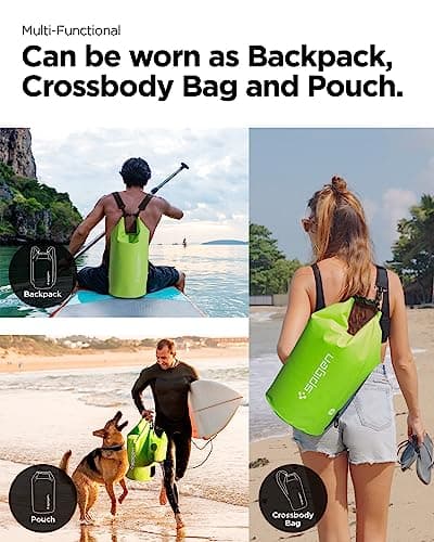Spigen [20L+2L Set [IPX6] Aqua Shield Waterproof Bag Dry Bag for Hiking Swimming Kayaking, Small Wet Bag, Crossbody Carry, Roll-Top, Robust & Anti-Scratch, Essential Camping, Boating - Cactus Green — view 3