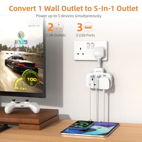 Double Plug Adaptor with USB, 2 Way Wall Adapter with Short Extension Lead, Multi Plug Socket Extender For Home Office (White) — view 2