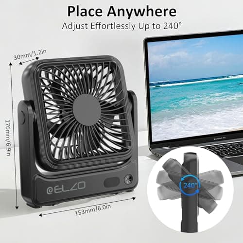 ELZO Magnetic Travel Fan for Cruise Ship Cabin, 5000mAh Rechargeable Portable, 4-Speed Quiet Operation with Hook, Cruise Approved Essentials 2026 for Ceiling & Wall — view 6