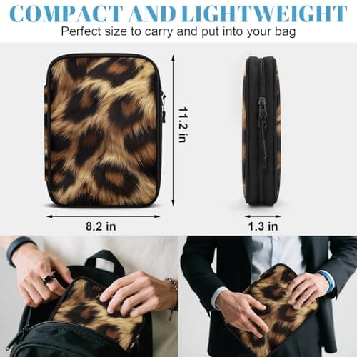 Mintoprints Leopard Print Travel Electronic Organizer Case, Wild Safari Skin Slim Cable Management Bag for Game Console & Accessories, Portable Double Zipper Pouch with Mesh Pockets & Elastic Straps — view 2