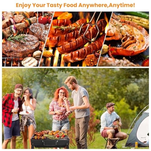 Uten Barbecue Grill Portable, Charcoal Barbecues, Stainless Steel BBQ, Desk Tabletop Outdoor Barbecue Grill, Charcoal BBQ Pit Grill for Picnic Garden Camping Travel (20.47''x11.61''x8.74'') — view 2