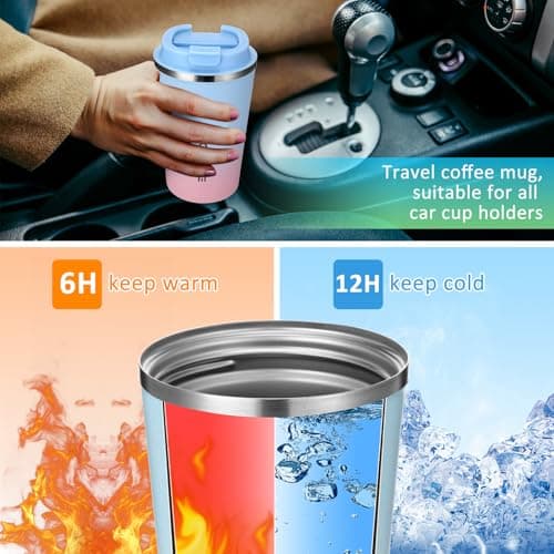 Honeydak 5 Pack Travel Coffee Mugs 12oz Insulated Coffee Cup with Lid Stainless Steel Vacuum Gradient Colorful Tumbler Reusable Leakproof Travel Cups for Hot & Cold Drinks — view 5