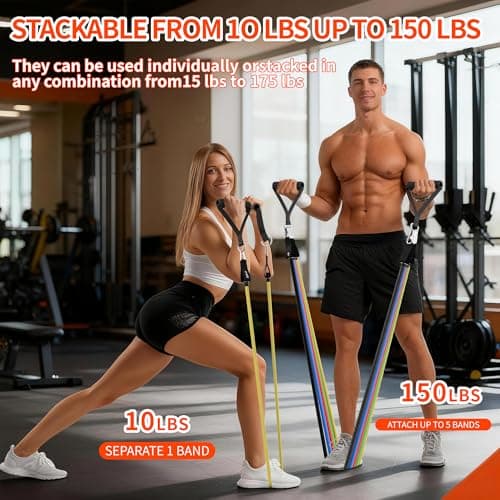Resistance Bands with Handles for Working Out, 5-Level Stackable 150lbs Set — view 4