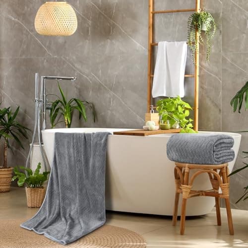 SmoothNovelty 2 Pack 40 x 80 Inch Jumbo Bath Towels Set, Oversized Quick Dry Coral Fleece Bath Sheets, Absorbent and Soft, Lightweight Towels for Home, Gym, Travel, Beach (Gray) — view 6