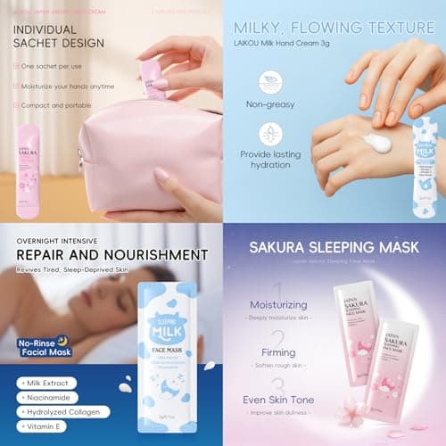 28PCS Sleepover Spa Party Supplies Set – Sakura & Milk Skin Care Set for Teenager Girl Gift - Travel Kits Gift Packs with Face Masks, Lip & Eye Masks, Hand Cream — view 6